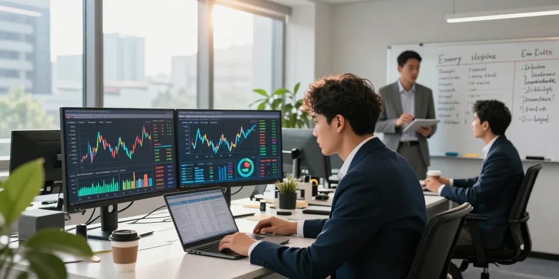 Business professional analyzing uk electricity price per kwh april 2026 in a modern office, highlighting energy procurement trends.