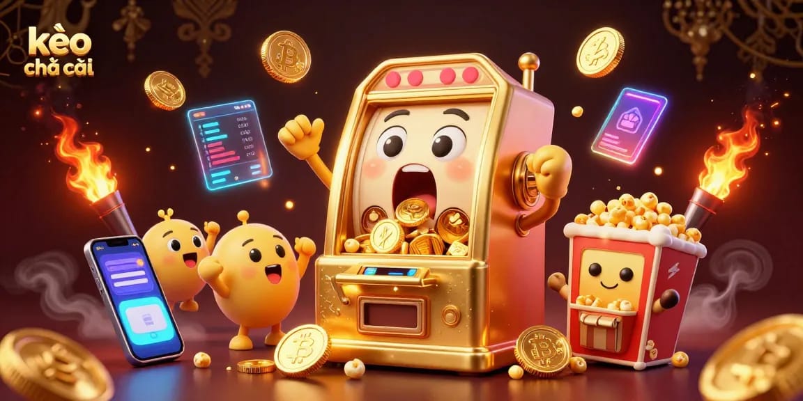 Experience kèo nhà cái in action with vibrant 3D characters celebrating a jackpot!