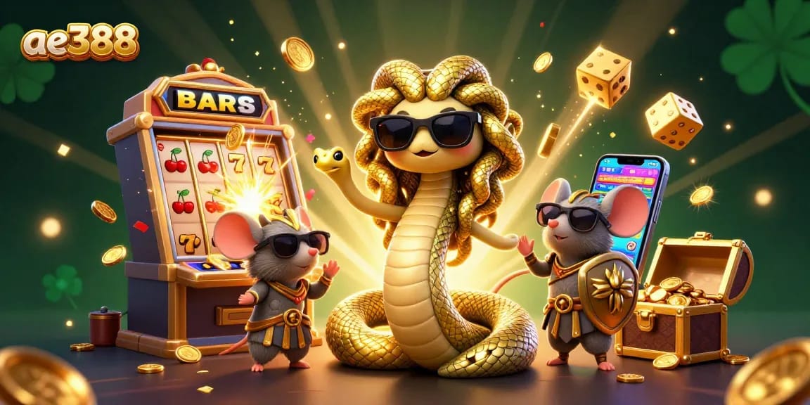 Experience ae388's vibrant slot machines and exciting jackpots with friendly characters in an engaging casino atmosphere.