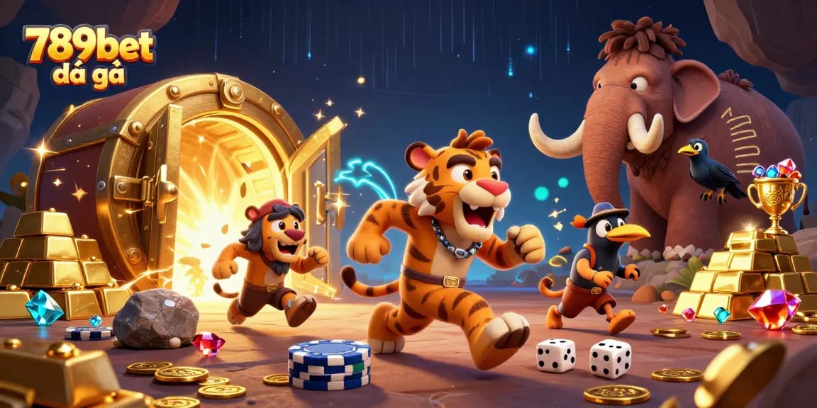 Engage in thrilling 789bet đá gà action as ancient characters celebrate their victory in a rich casino setting.