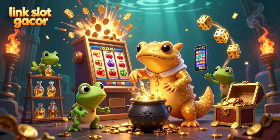 Experience the thrill of link slot gacor with vibrant 3D illustration of jackpot excitement and gold coins.