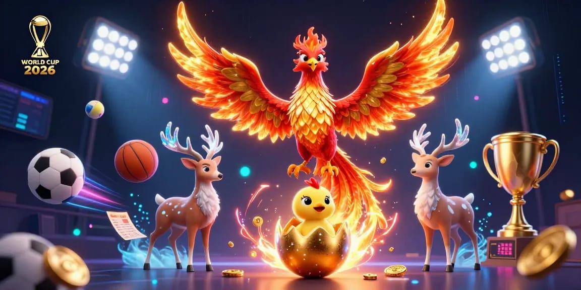 Experience the electrifying energy of WORLD CUP 2026 with vibrant sports elements and magical creatures.