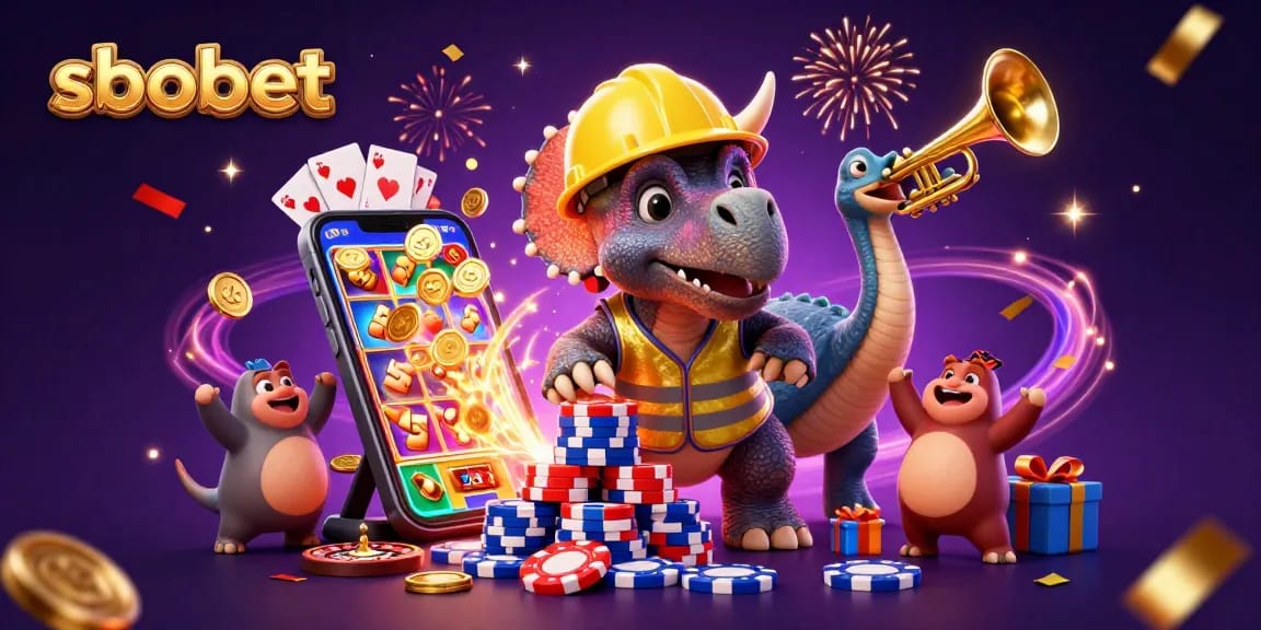 SBOBET players enjoy thrilling casino excitement with vibrant characters in a lively gaming scene.