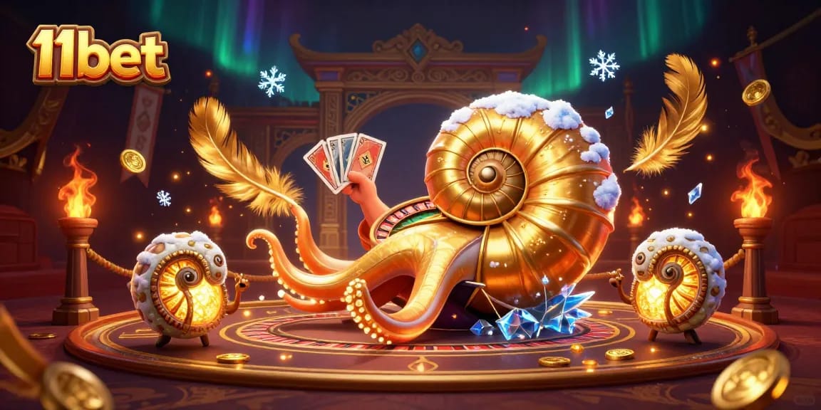 Engage with 11bet's thrilling casino experience, featuring a giant nautilus roulette wheel and glowing ammonite companions.