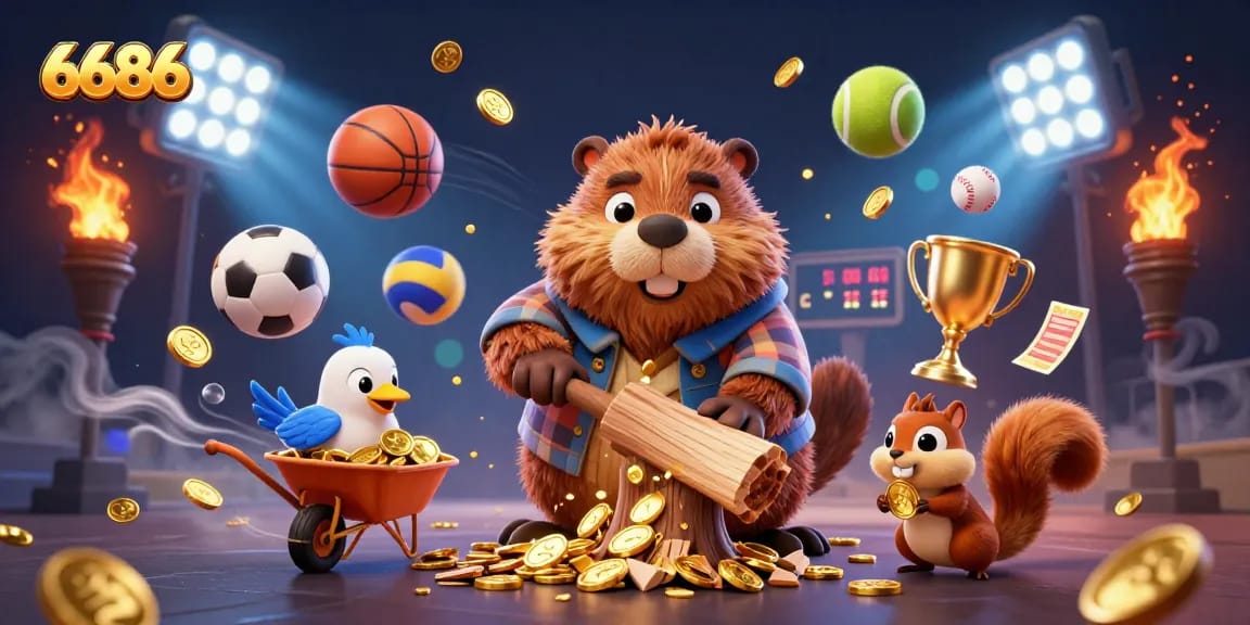 Experience thrilling sports betting action with 6686 in this dynamic casino illustration.