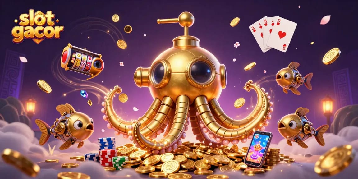 Experience the thrill of slot gacor with dynamic visuals of winning spins and golden treasures.
