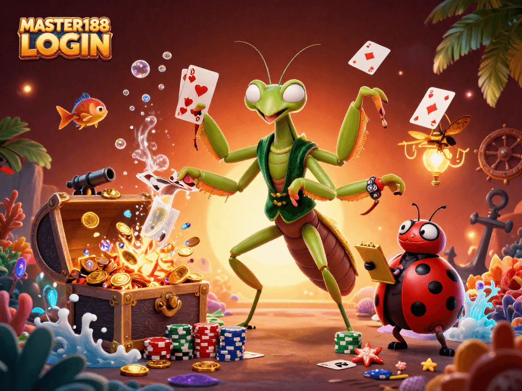 Engage in the excitement of MASTER188 LOGIN with vibrant 3D characters and casino-themed elements