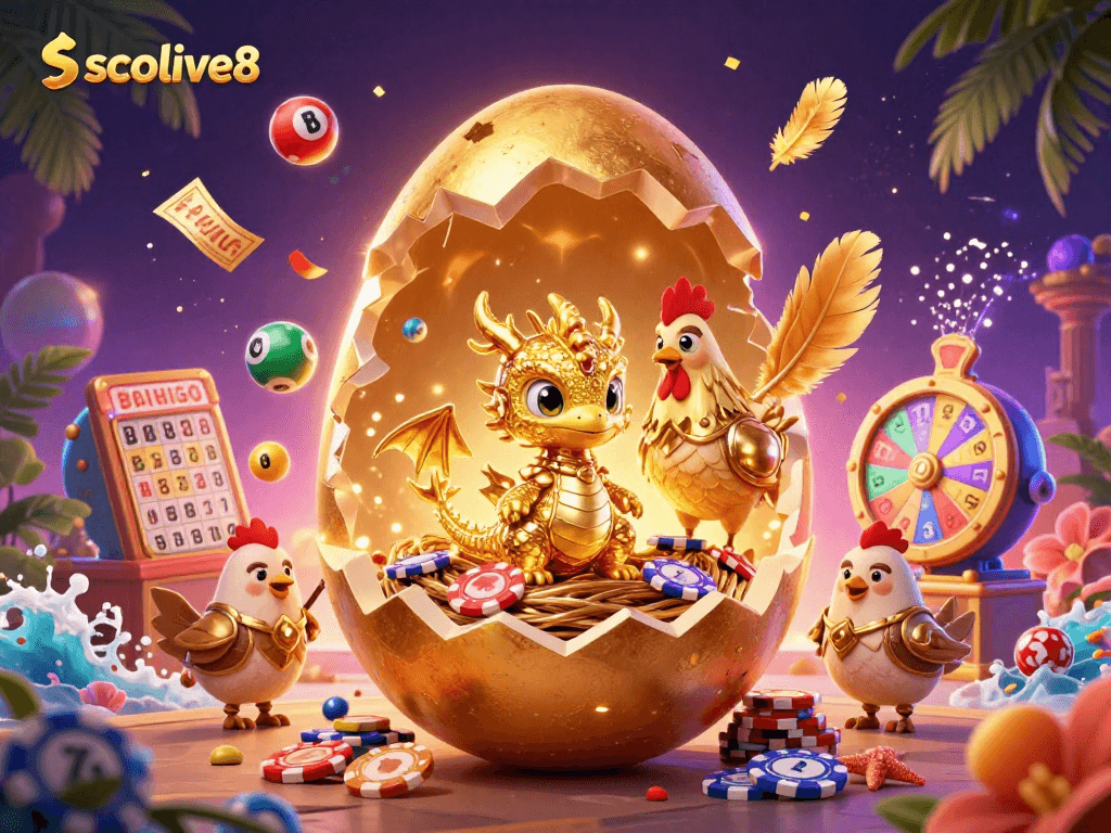 Experience the vibrant allure of socolive8 as the golden egg reveals treasures in this dynamic gambling scene.