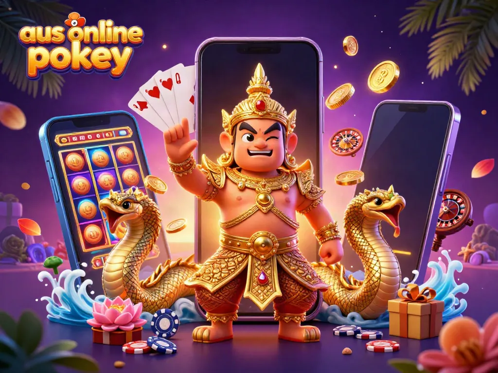 Spin the reels with aus online pokies featuring vibrant 3D characters and casino elements.
