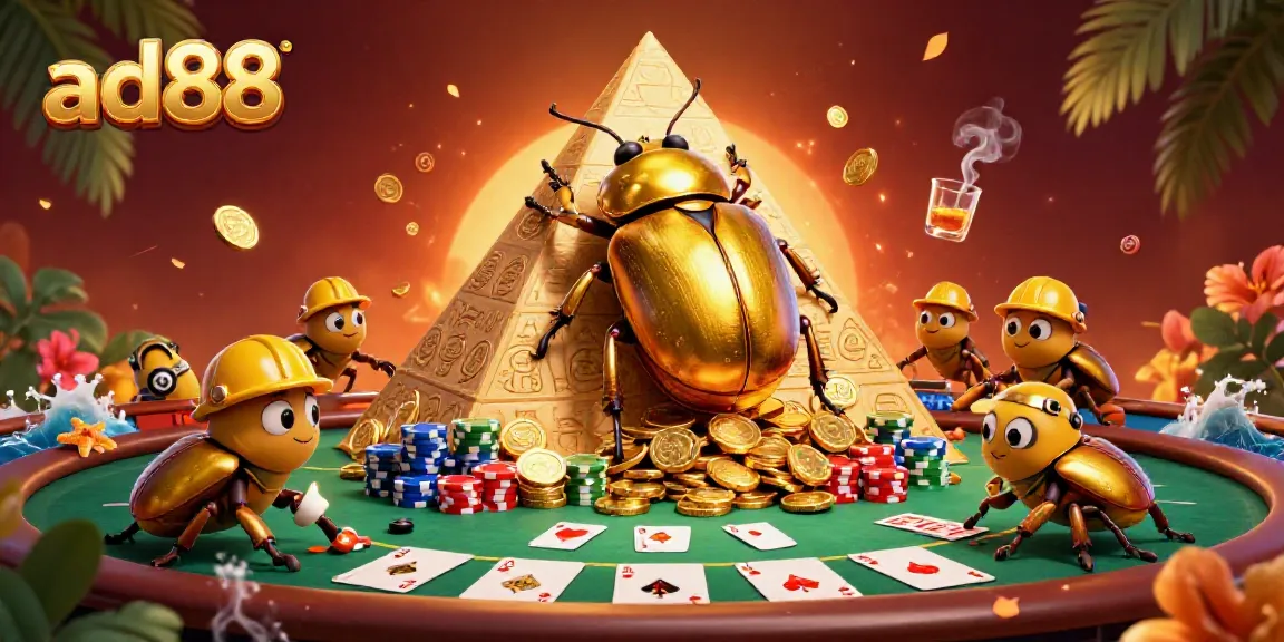 Engage in thrilling gambling action with ad88 as golden beetles enhance a casino atmosphere.