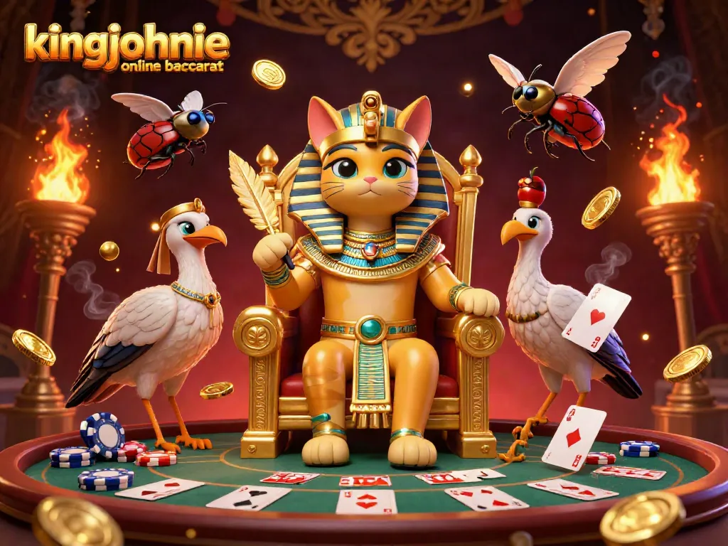 Experience the thrill of kingjohnnie online baccarat with this vibrant 3D cartoon illustration showcasing dynamic casino elements.