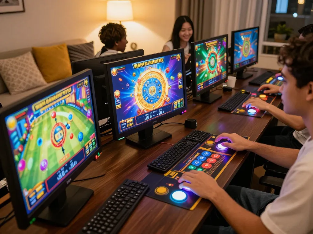 Players enjoying thrilling slot pulsa action with engaging graphics at home, emphasizing fun gameplay.