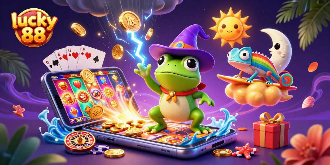 Experience the magic of lucky 88 with a storm of golden coins and vibrant casino elements.