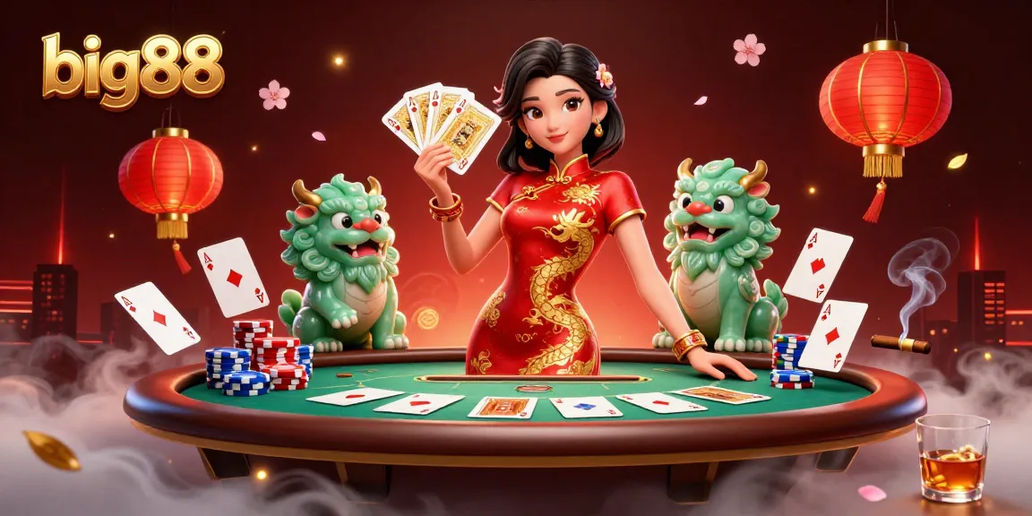 big88 card games brought to life in a vibrant casino scene featuring a stylish woman and charm