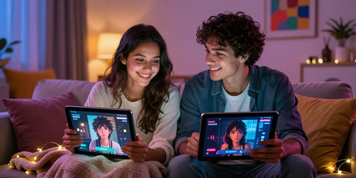 Engaging in nsfw ai chat, a couple connects with character AI visuals and emotive interactions in a cozy, intimate setting.