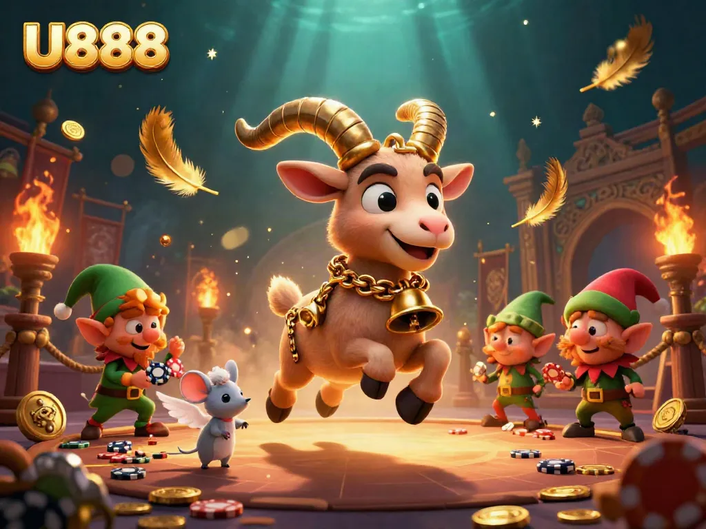 Engage in thrilling gaming at U888's holiday-horror casino with a festive Krampus goat and mischievous gremlins.