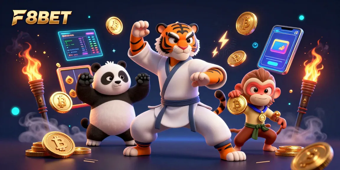 Experience gaming excitement with F8BET in a lively 3D illustration of characters and casino elements