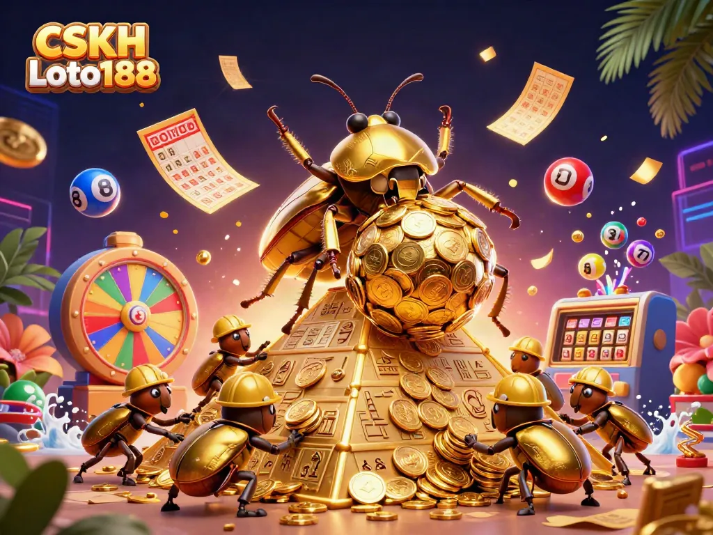 Experience the thrill of CSKH Loto188 with vibrant lottery elements, golden coins, and dynamic game visuals.
