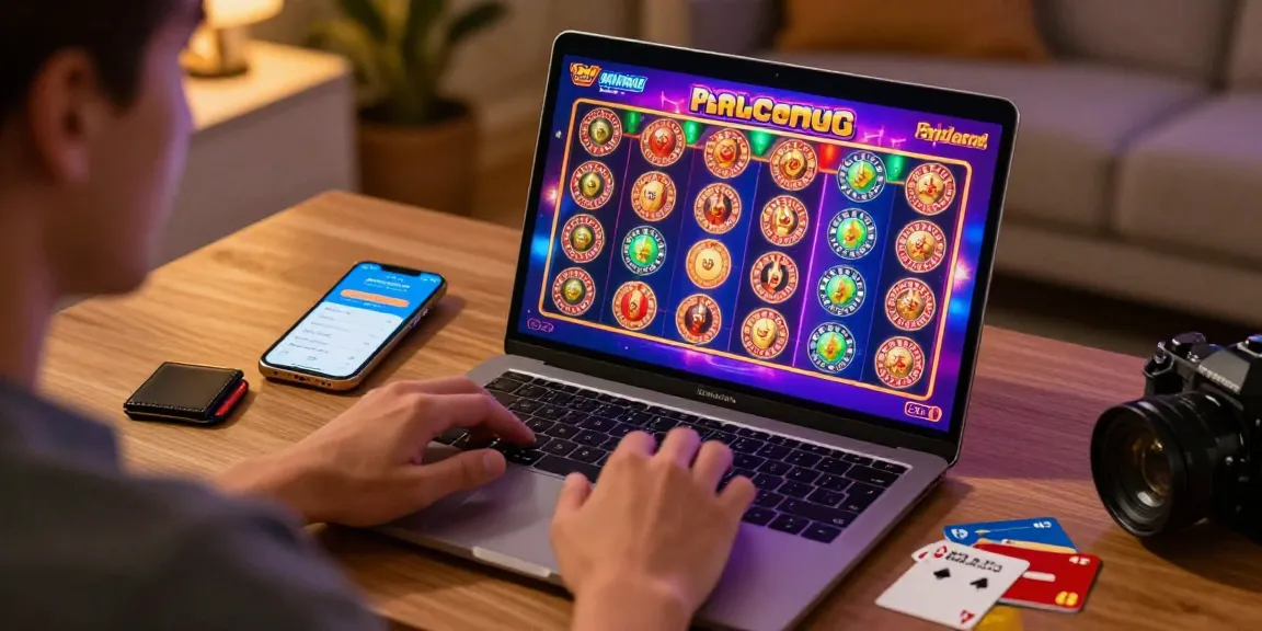 Paysafe Card Casino-Spieler, der in einer gemütlichen Häuslichkeit mit lebhaften Online-Spielen und Codes interagiert.