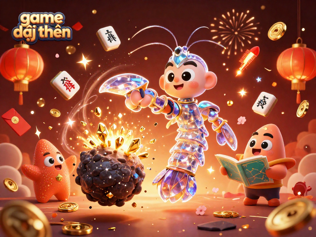Experience thrilling game đổi thưởng action as a galactic samurai bursts through an asteroid, amidst glowing symbols and coins.