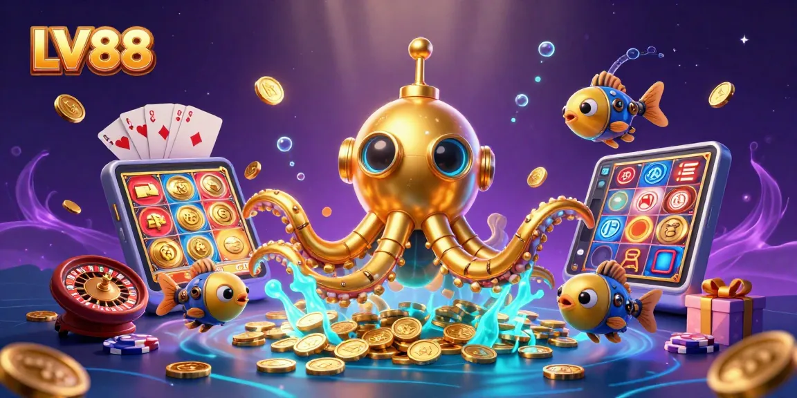 Win big at LV88 with immersive 3D casino adventures featuring golden kraken and colorful games.