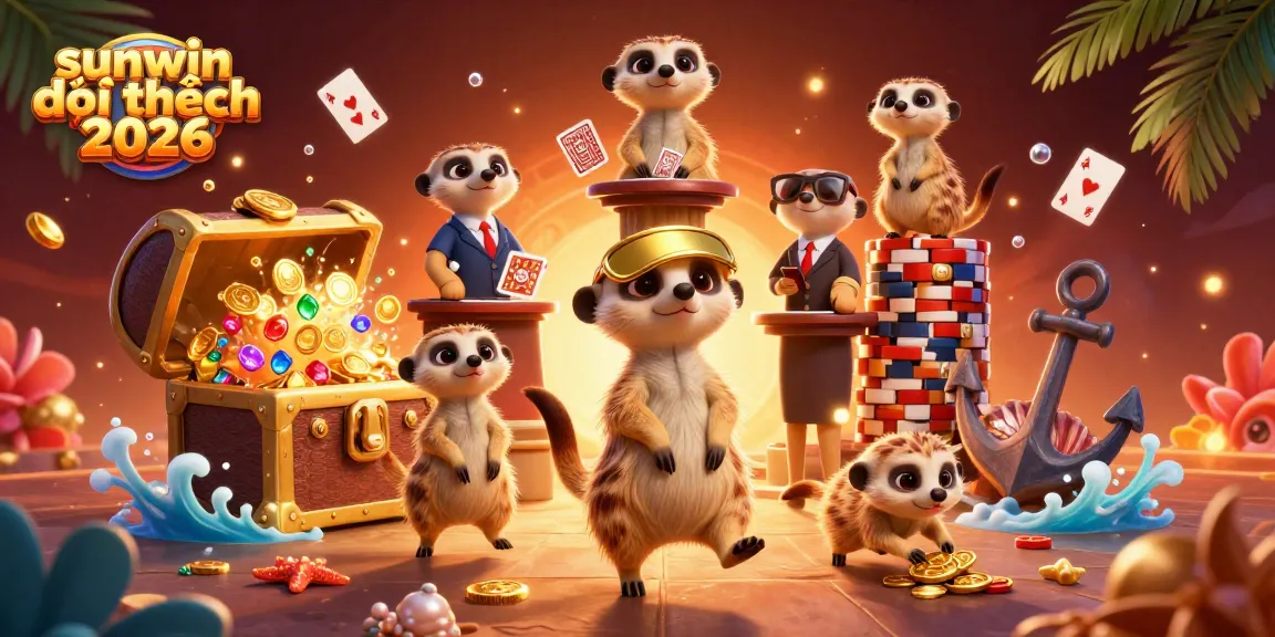 Experience the thrill of sunwin đổi thưởng 2026 with meerkats managing a vibrant casino scene.