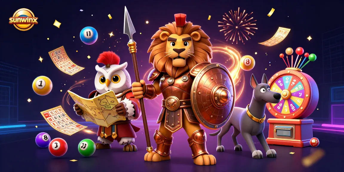 Experience the thrill of gaming with sunwinx in this vibrant 3D illustration showcasing dynamic lottery elements.