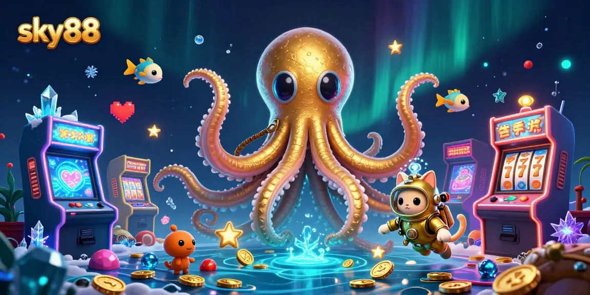 Engage with sky88's thrilling slots and jackpots in this vibrant 3D illustration.