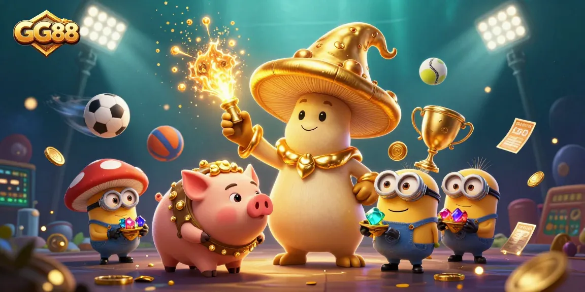 Engage in GG88's vibrant casino adventures featuring a wizard and treasure-hunting characters.