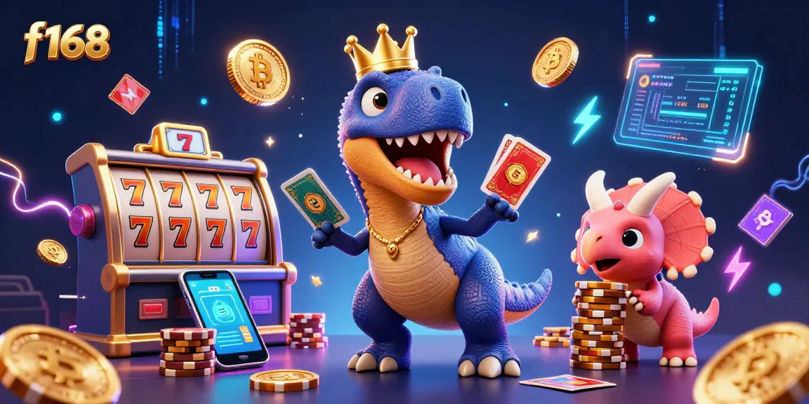 Engage in thrilling casino action with the f168 gaming experience as animated dinosaurs play cards.